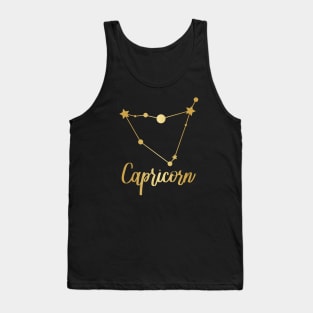 Capricorn Zodiac in Gold - Black Tank Top